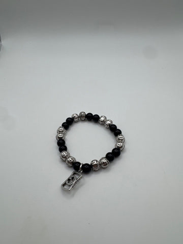 Gucci Interlocking G Beaded Bracelet Silver Black