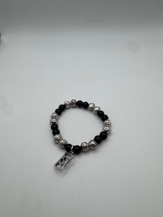 Gucci Interlocking G Beaded Bracelet Silver Black