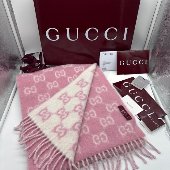 Gucci GG Jacquard Wool Scarf Pink/Ivory