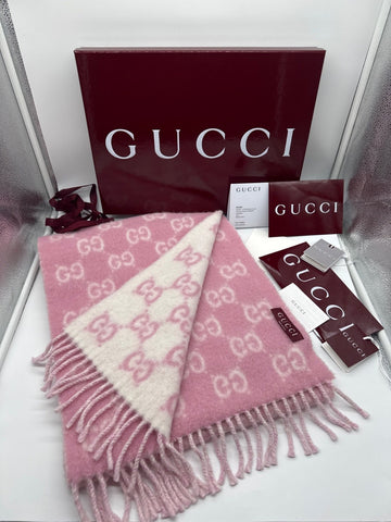 Gucci GG Jacquard Wool Scarf Pink/Ivory