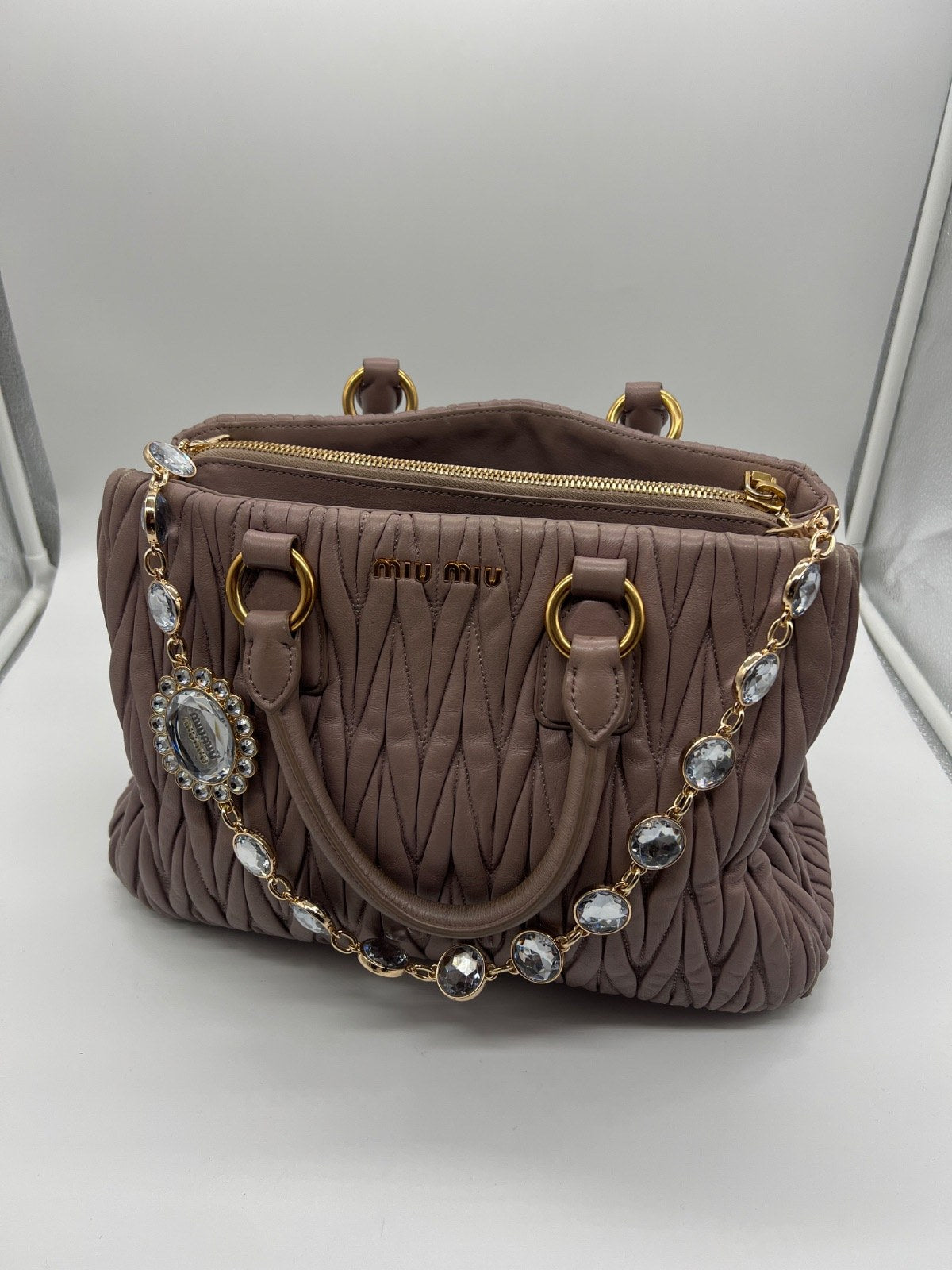 Miu Miu Matelassé Nappa Leather Top Handle Bag Brown 197