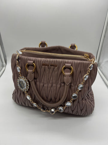 Miu Miu Matelassé Nappa Leather Top Handle Bag Brown 197