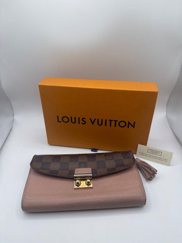 Louis Vuitton Croisette Chain Wallet Damier Ebene Rose Ballerine MI0139