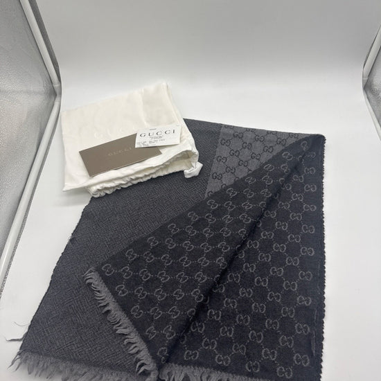 Gucci GG Jacquard Wool Scarf Black/Grey