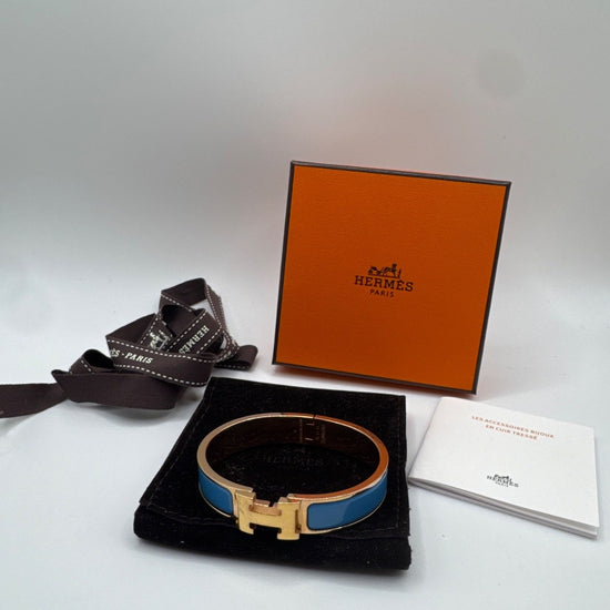 Hermès Clic H Bracelet Enamel Blue Gold