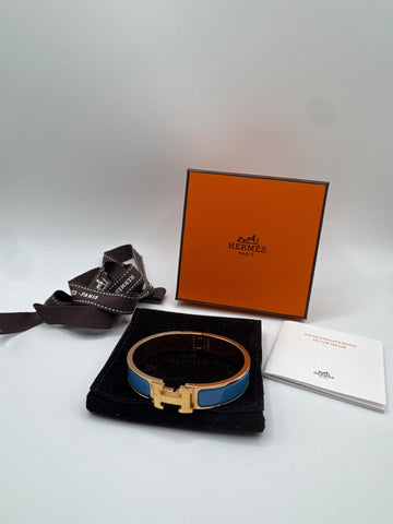 Hermès Clic H Bracelet Enamel Blue Gold