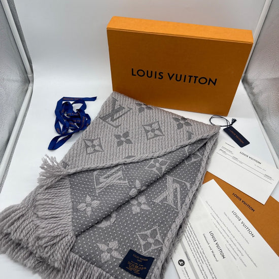 Louis Vuitton Logomania Shine Scarf Wool Silk Grey