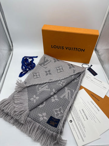 Louis Vuitton Logomania Shine Scarf Wool Silk Grey