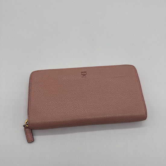 MCM Zip Around Wallet Visetos Leather Pink