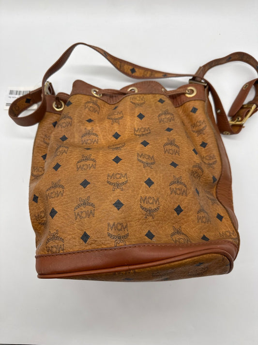 MCM Drawstring Bucket Bag Cognac